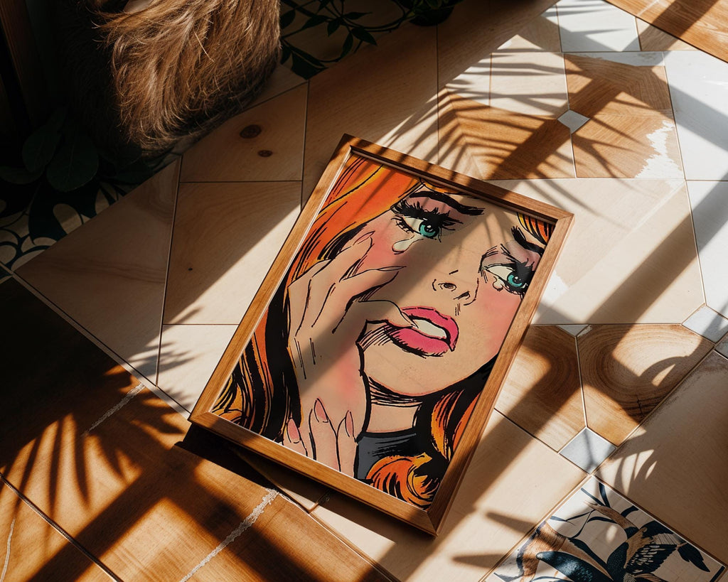 Modern Pop Art | Crying Woman  Print | Retro Comic Style Illustration wall art print, modern home decor, unframed artwork by Nomad & Nest