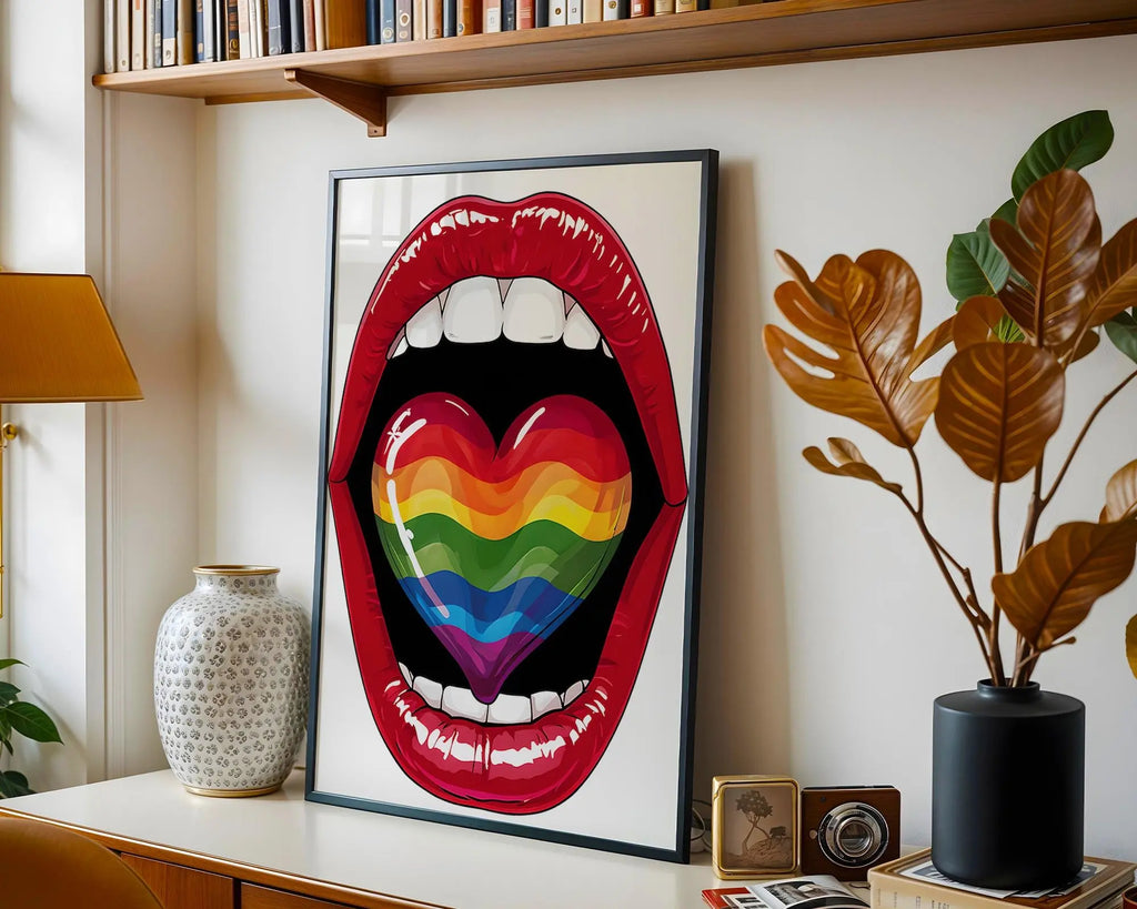 Positive Emotion | Rainbow Lips Wall Art | Pride Pop Art Print | Bold LGBTQ+ Statement Poster wall art print, modern home decor, unframed artwork by Nomad & Nest