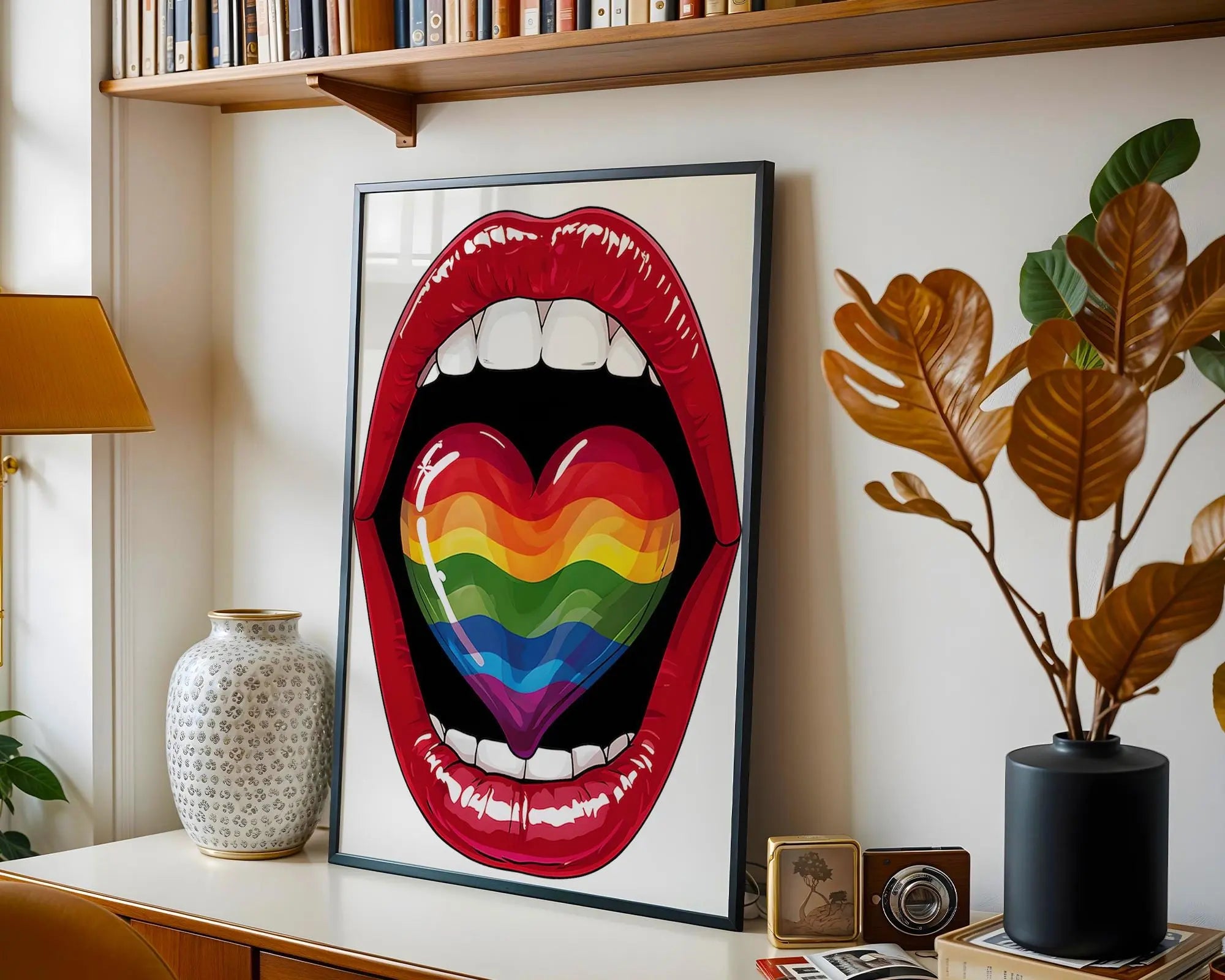 Positive Emotion | Rainbow Lips Wall Art | Pride Pop Art Print | Bold LGBTQ+ Statement Poster wall art print, modern home decor, unframed artwork by Nomad & Nest