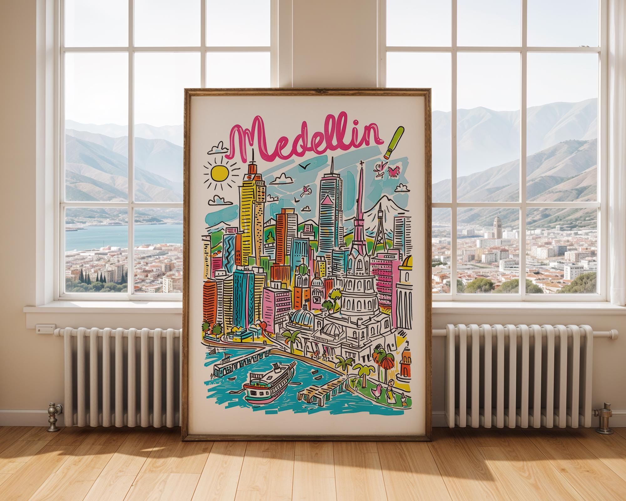 Medellín Skyline Print | Colombia Travel Poster wall art print, modern home decor, unframed artwork by Nomad & Nest