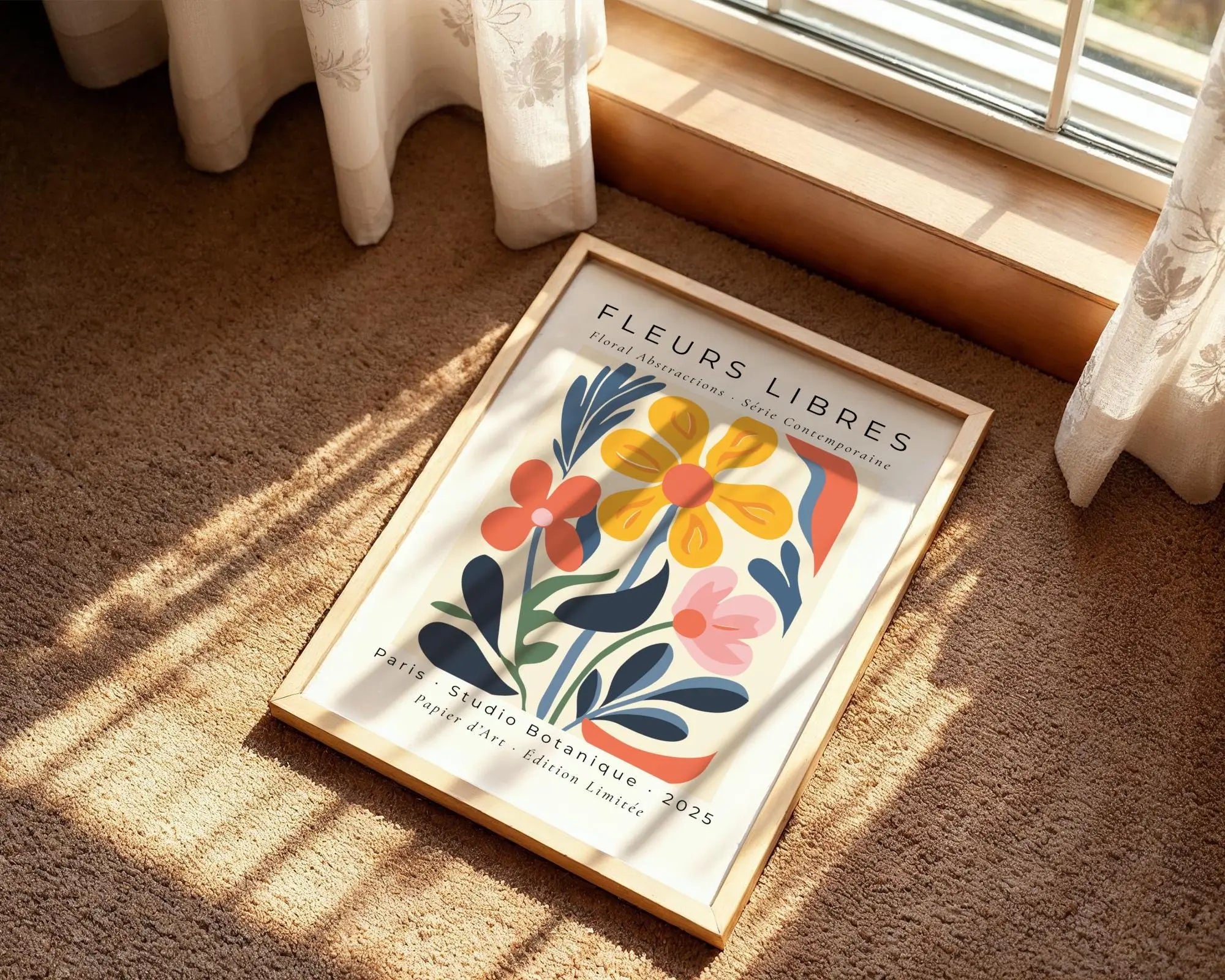 Abstract Floral Wall Art | Sunny Yellow, Orange, and Blue Botanical Print wall art print, modern home decor, unframed artwork by Nomad & Nest