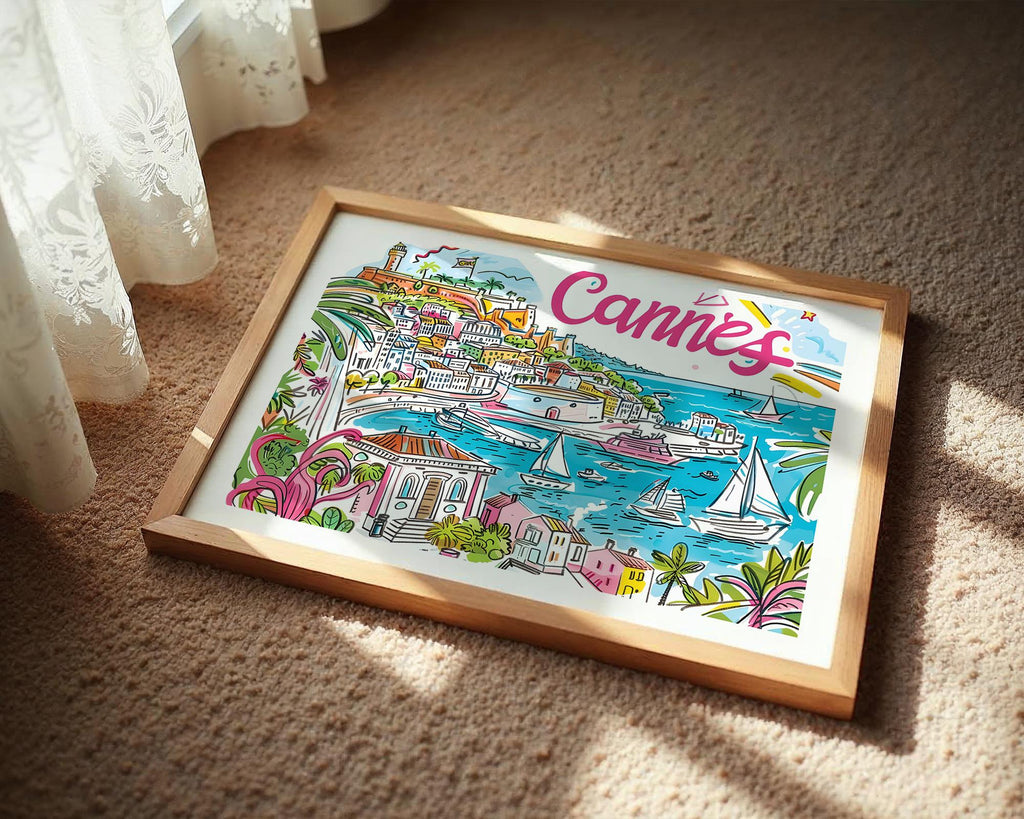 Cannes France Travel Poster | French Riviera Coastal Art Print wall art print, modern home decor, unframed artwork by Nomad & Nest