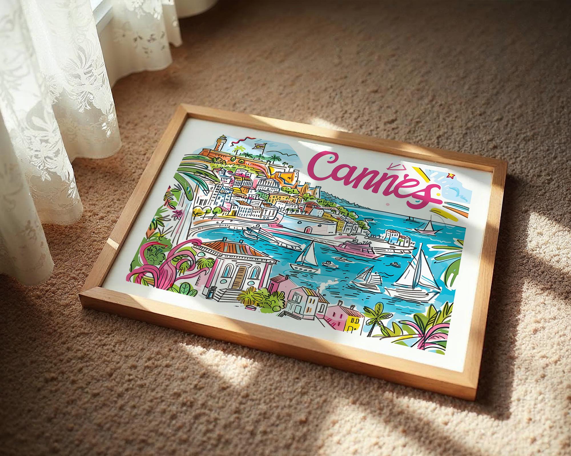Cannes France Travel Poster | French Riviera Coastal Art Print wall art print, modern home decor, unframed artwork by Nomad & Nest