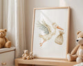 Playroom Ideas | Stork Nursery Wall Art | Flying Bird New Baby Arrival Print wall art print, modern home decor, unframed artwork by Nomad & Nest