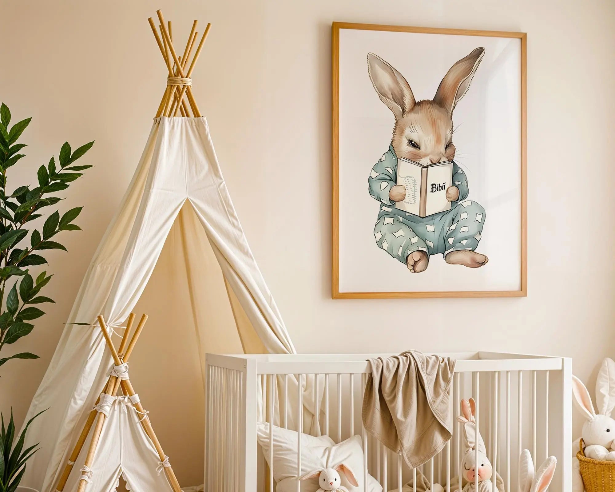 Playroom Ideas | Reading Bunny Nursery Wall Art | Storybook Woodland Print wall art print, modern home decor, unframed artwork by Nomad & Nest