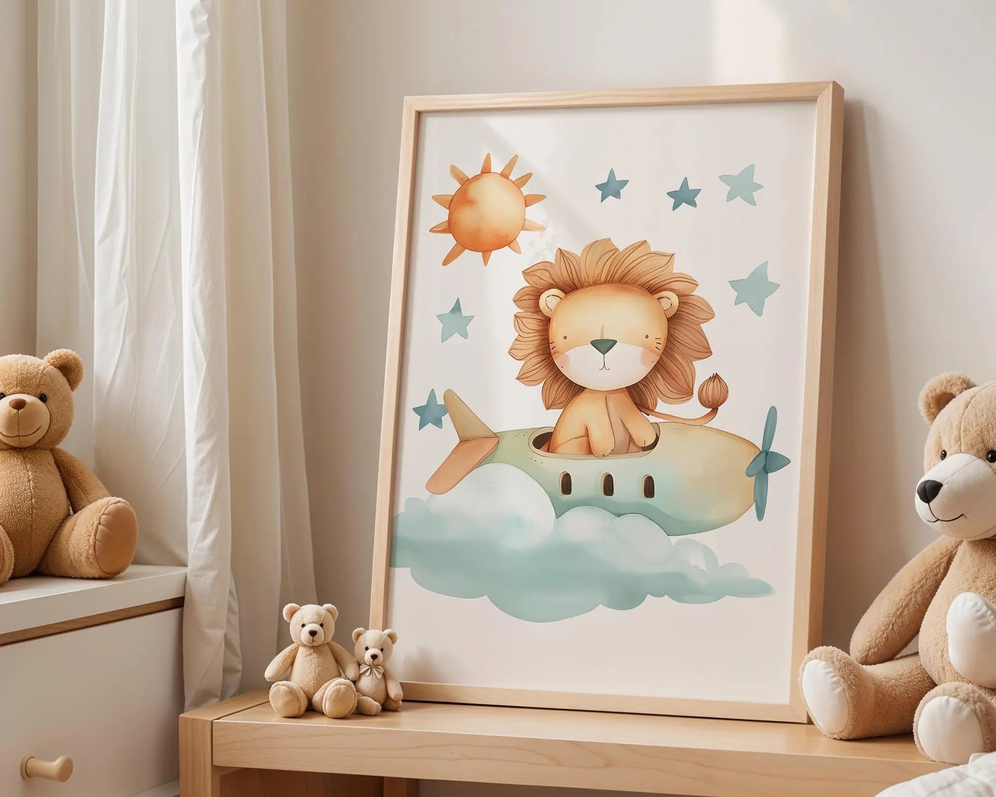 Playroom Ideas | Lion Airplane Nursery Art | Safari Adventure Baby Decor wall art print, modern home decor, unframed artwork by Nomad & Nest