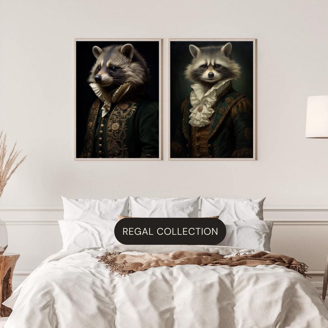 Rococo Raccoon Portrait Print | Funny Anthropomorphic Animal Wall Art wall art print, modern home decor, unframed artwork by Nomad & Nest