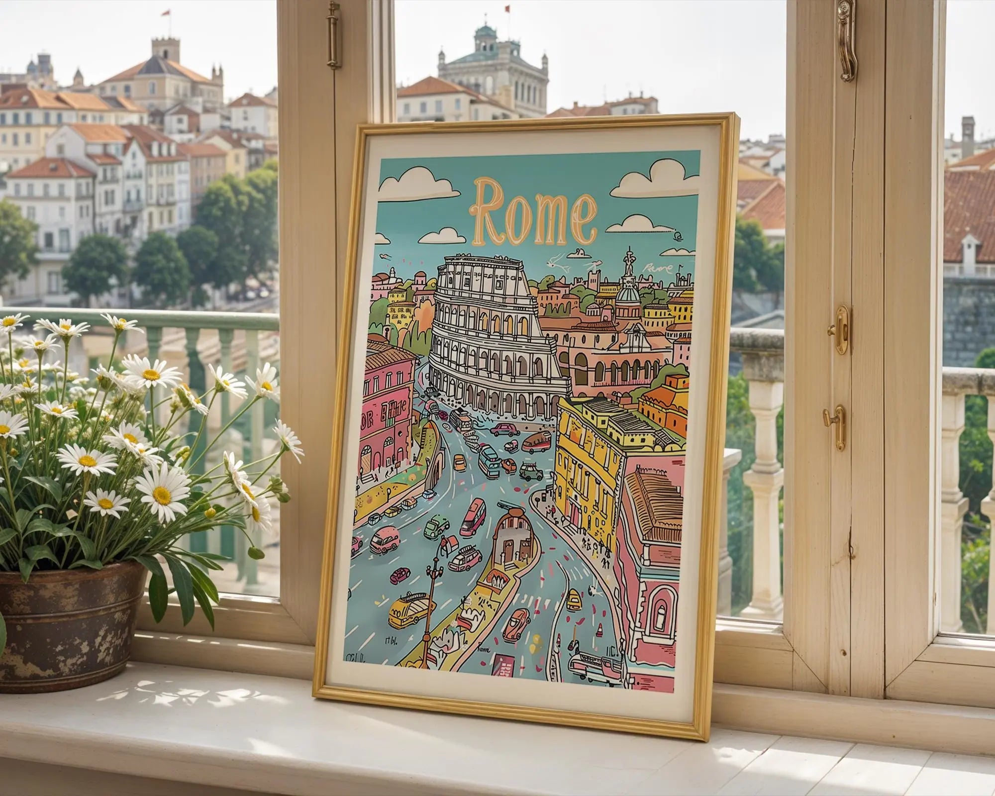 Rome Colosseum Print | Colorful Hand-Drawn Italian Cityscape wall art print, modern home decor, unframed artwork by Nomad & Nest