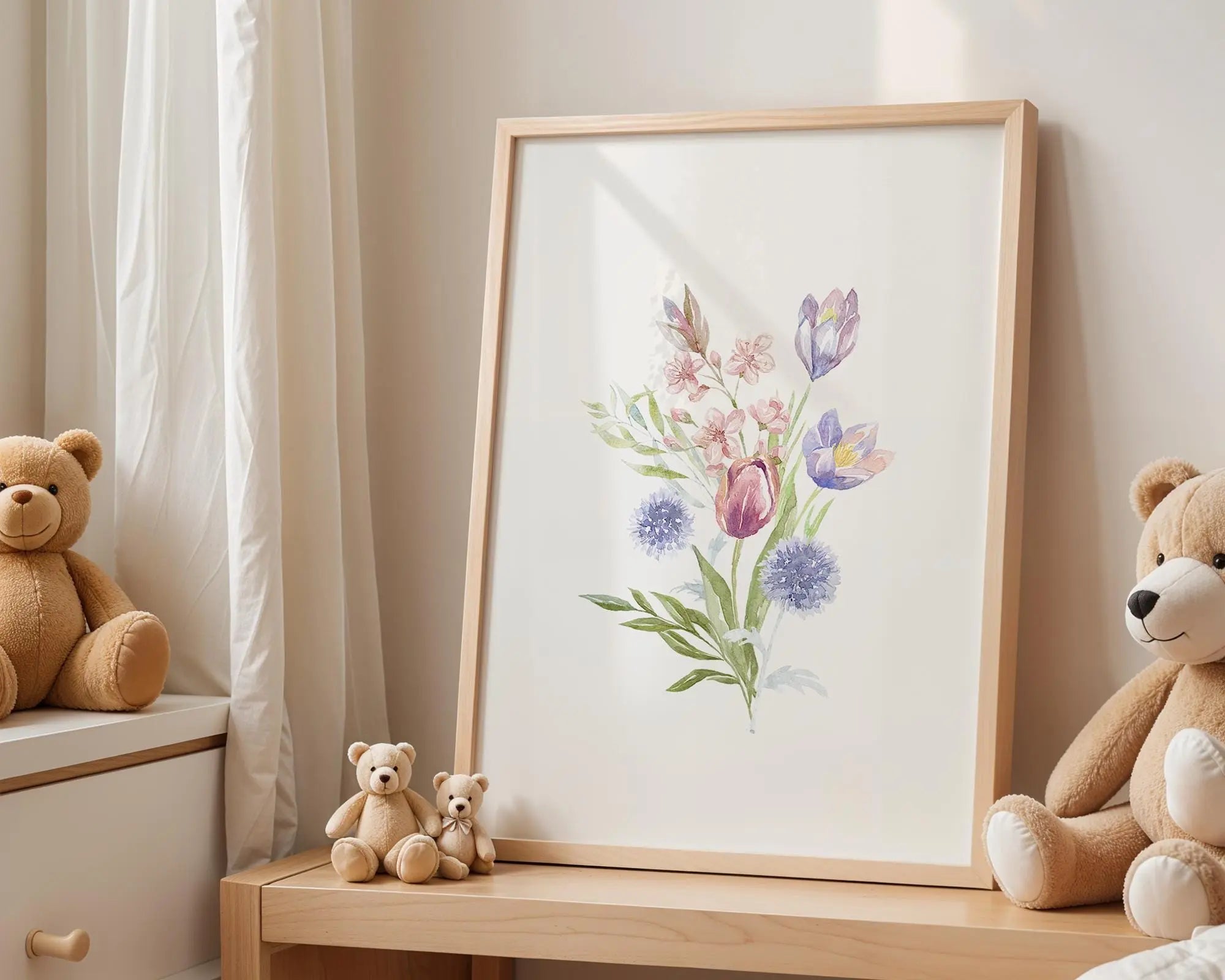 Playroom Ideas | Spring Floral Nursery Wall Art | Watercolour Botanical Print wall art print, modern home decor, unframed artwork by Nomad & Nest