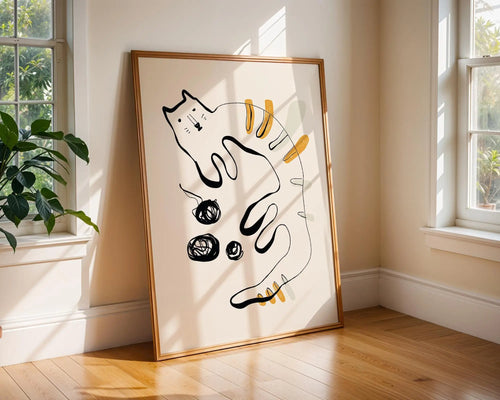 Abstract Cat Line Art Print | Minimalist Feline Illustration wall art print, modern home decor, unframed artwork by Nomad & Nest