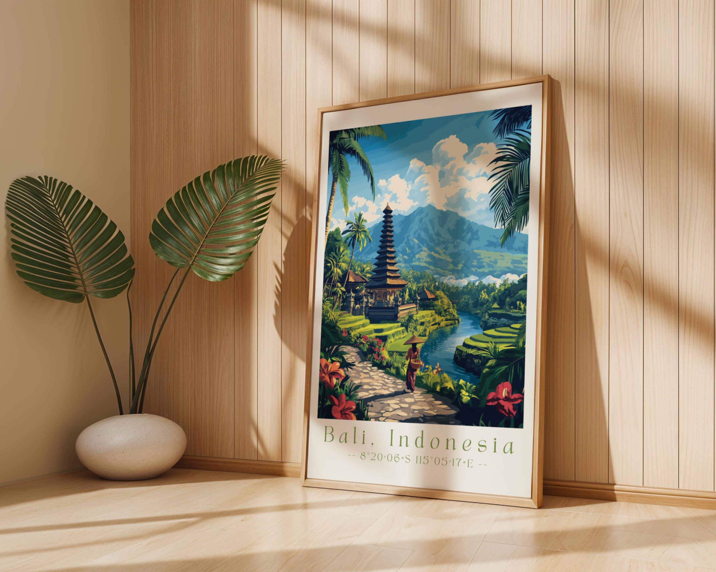 Bali Temple Landscape Print – Tropical Travel Poster, Ubud Decor wall art print, modern home decor, unframed artwork by Nomad & Nest