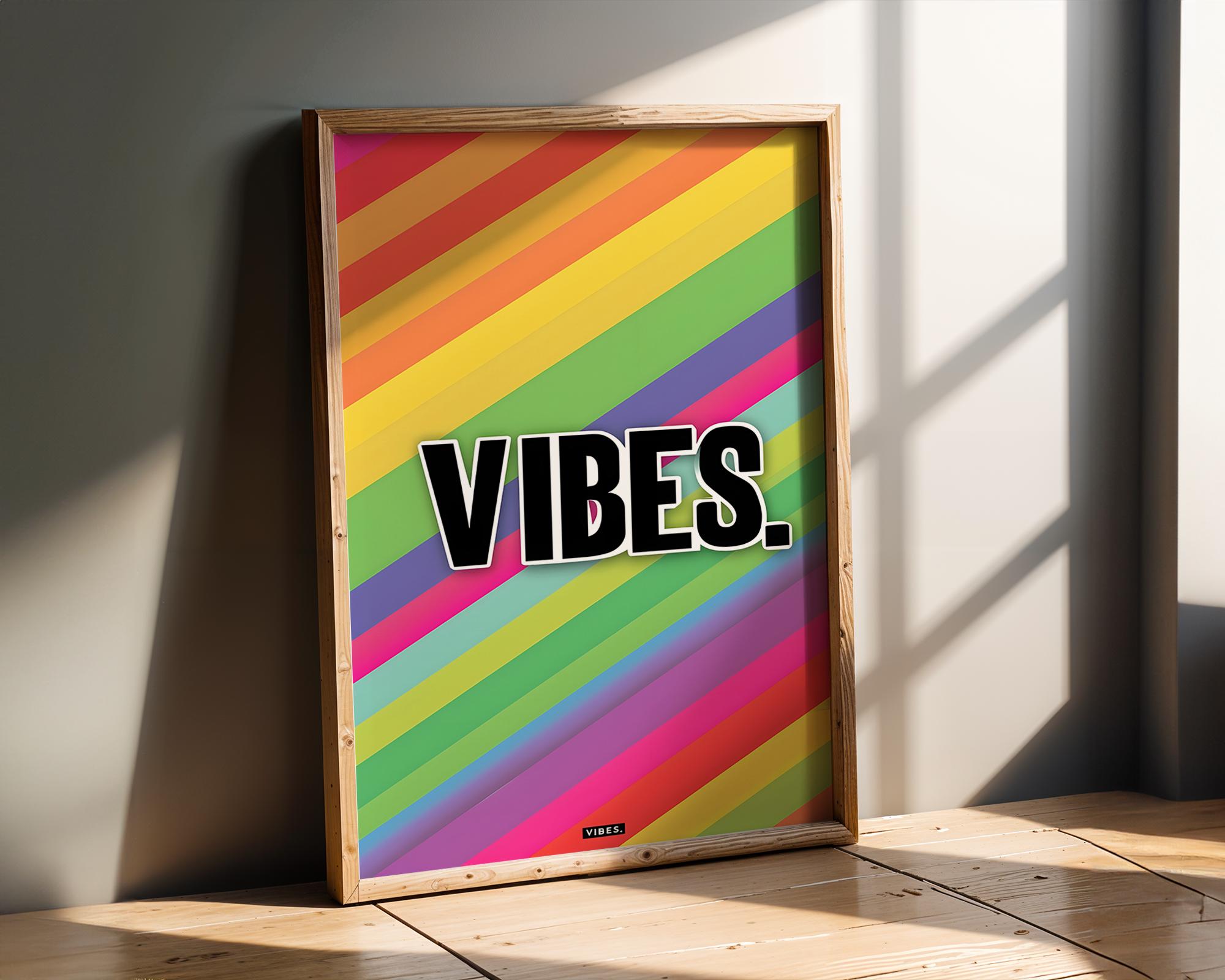 Modern Pop Art | Rainbow Stripe 'VIBES'  Print | Bold  Typography wall art print, modern home decor, unframed artwork by Nomad & Nest