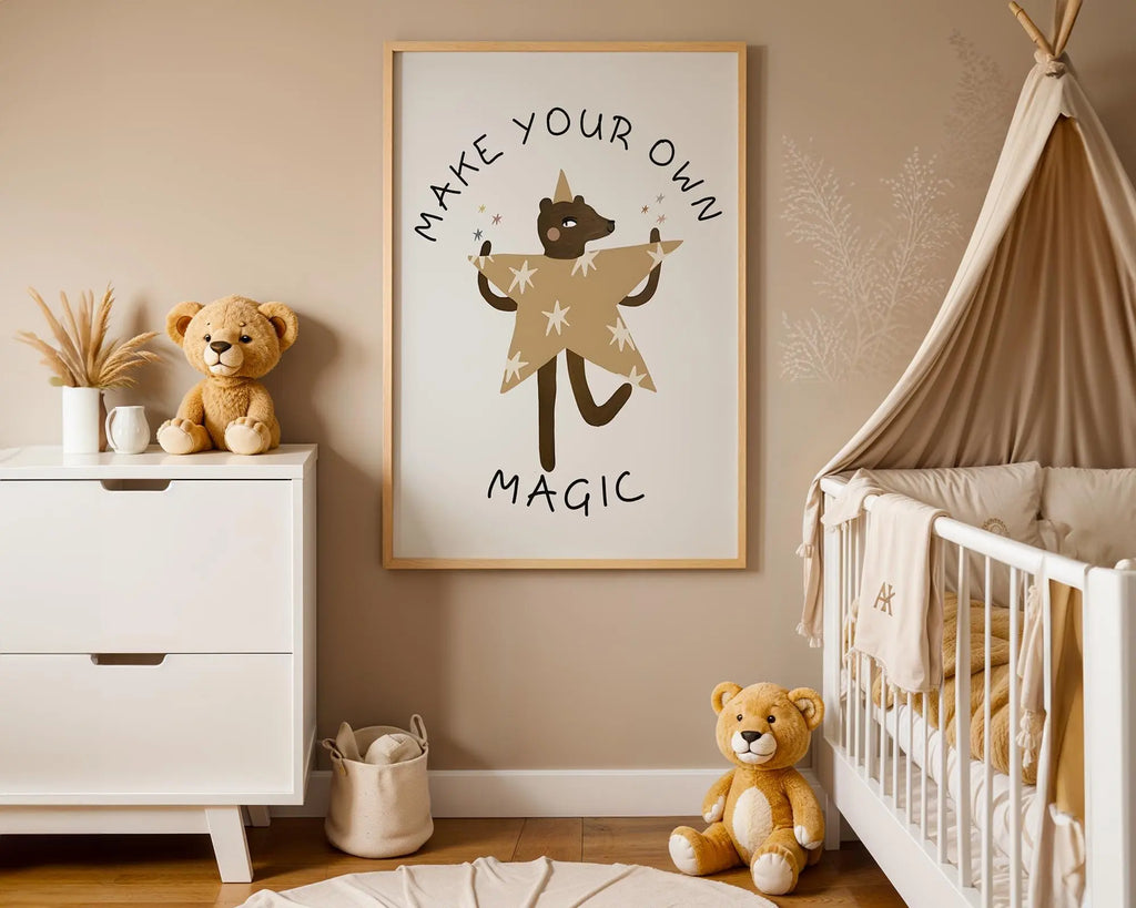 Playroom Ideas | Make Your Own Magic Nursery Wall Art | Star Bear Boho Print wall art print, modern home decor, unframed artwork by Nomad & Nest