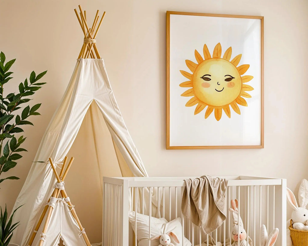 Playroom Ideas | Smiling Sun Nursery Wall Art Happy Baby Room Print wall art print, modern home decor, unframed artwork by Nomad & Nest