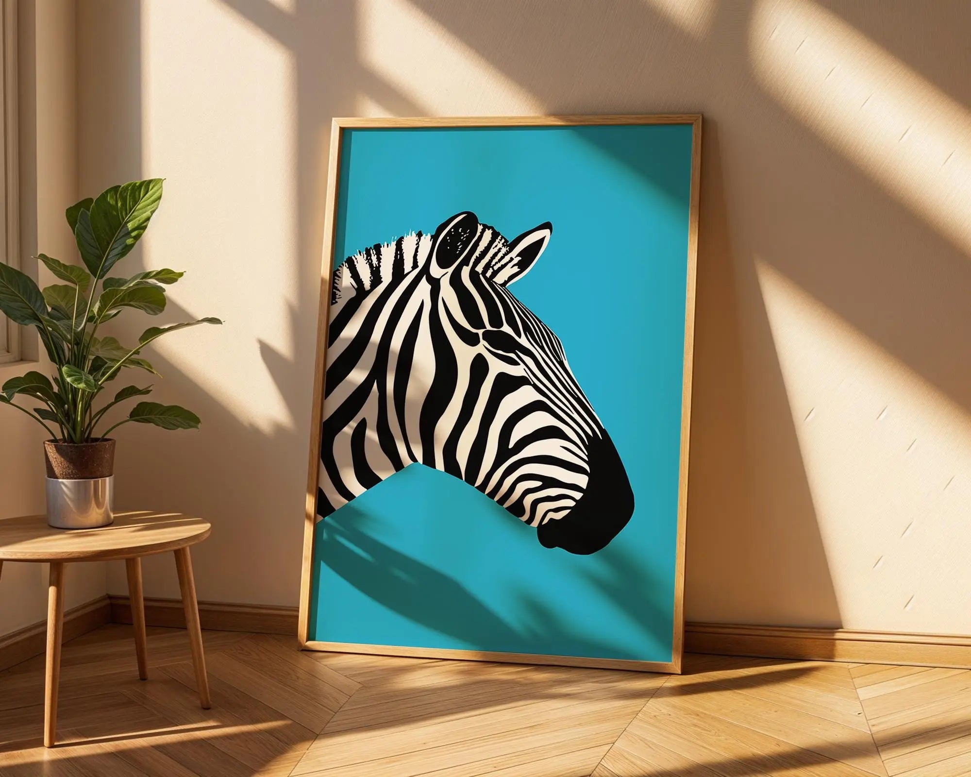 Zebra Pop Art Print | Bold Animal Illustration, Blue Background wall art print, modern home decor, unframed artwork by Nomad & Nest