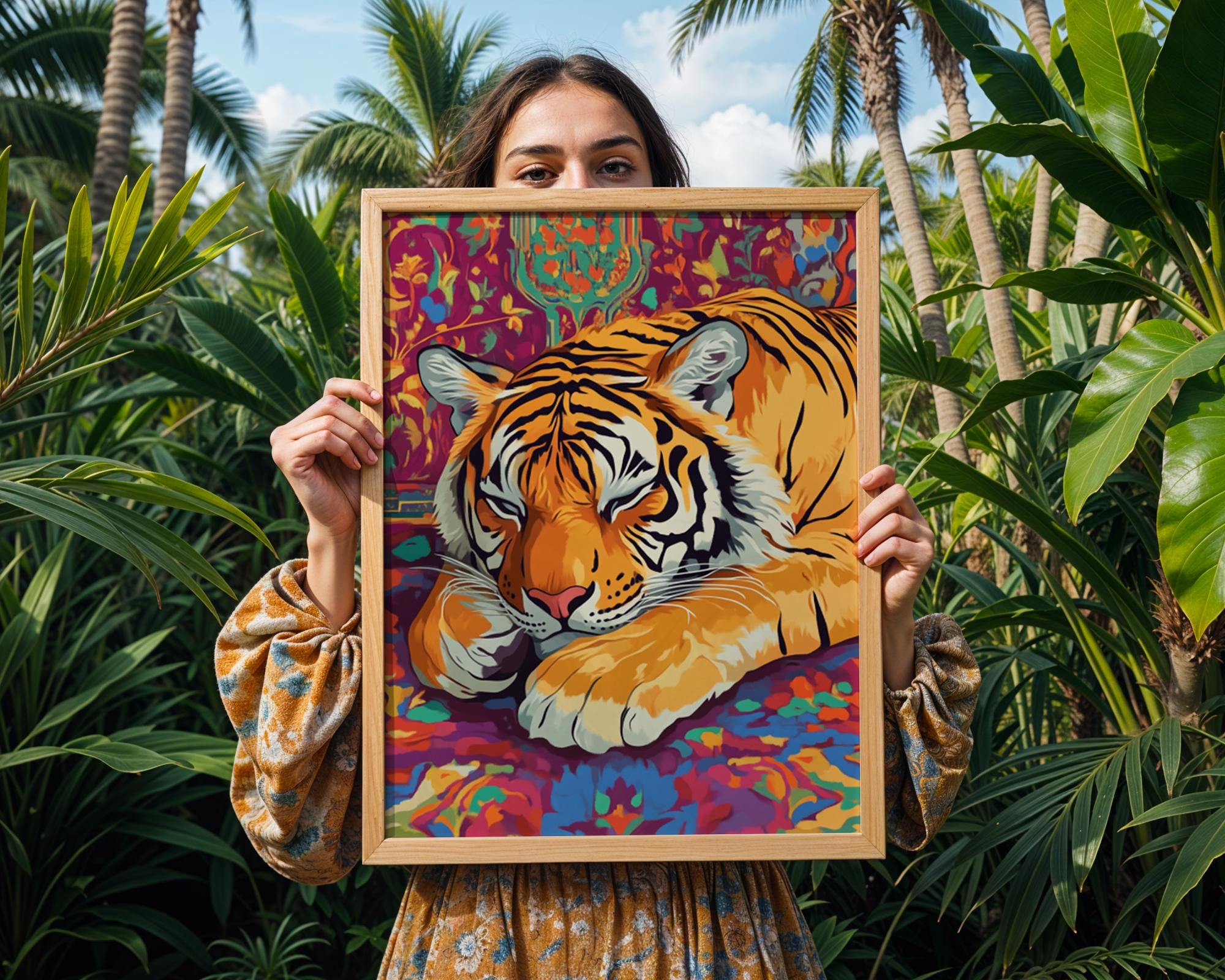 Sleeping Tiger Art Print | Bohemian Jungle Home Decor wall art print, modern home decor, unframed artwork by Nomad & Nest