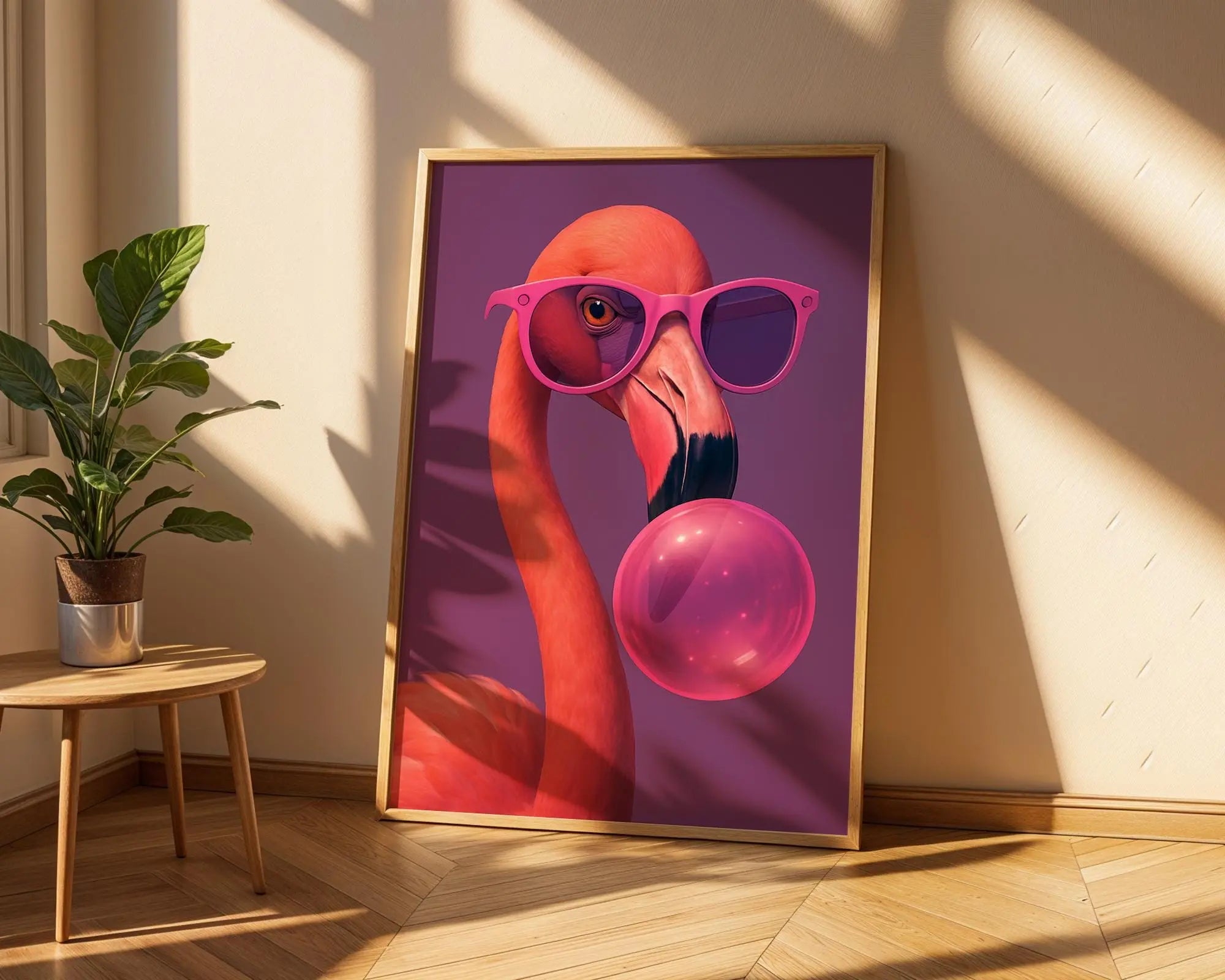 Colourful Prints | Funky Flamingo Art Print | Bubblegum, Pink Glasses, Bold Decor wall art print, modern home decor, unframed artwork by Nomad & Nest