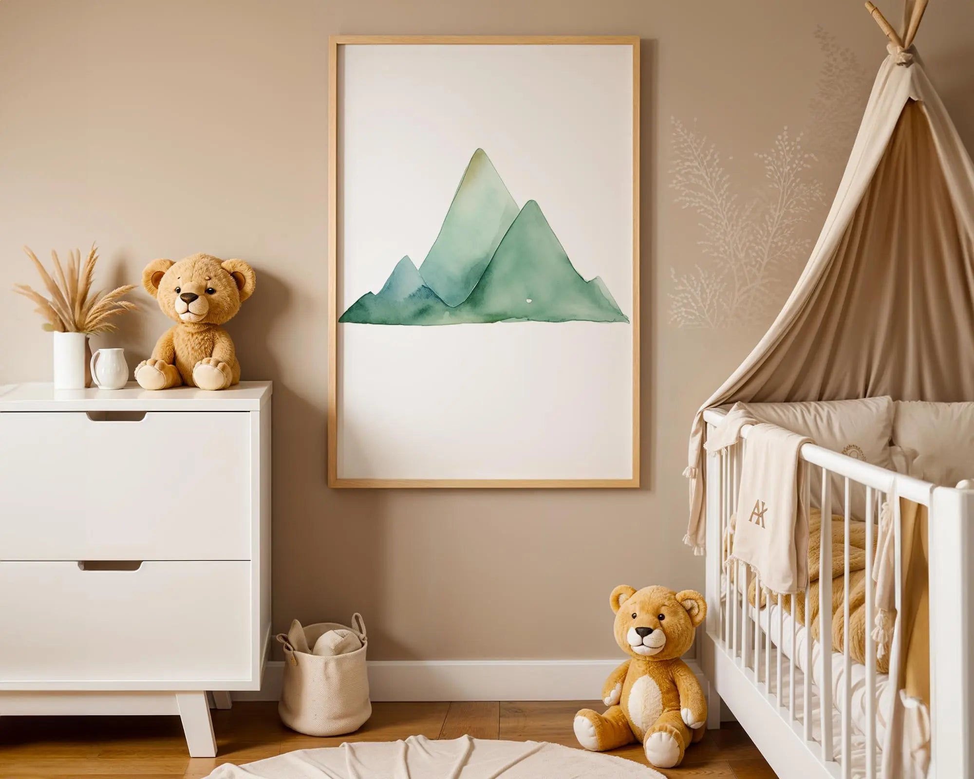 Playroom Ideas | Watercolour Green Mountains Nursery Wall Art Adventure Print wall art print, modern home decor, unframed artwork by Nomad & Nest