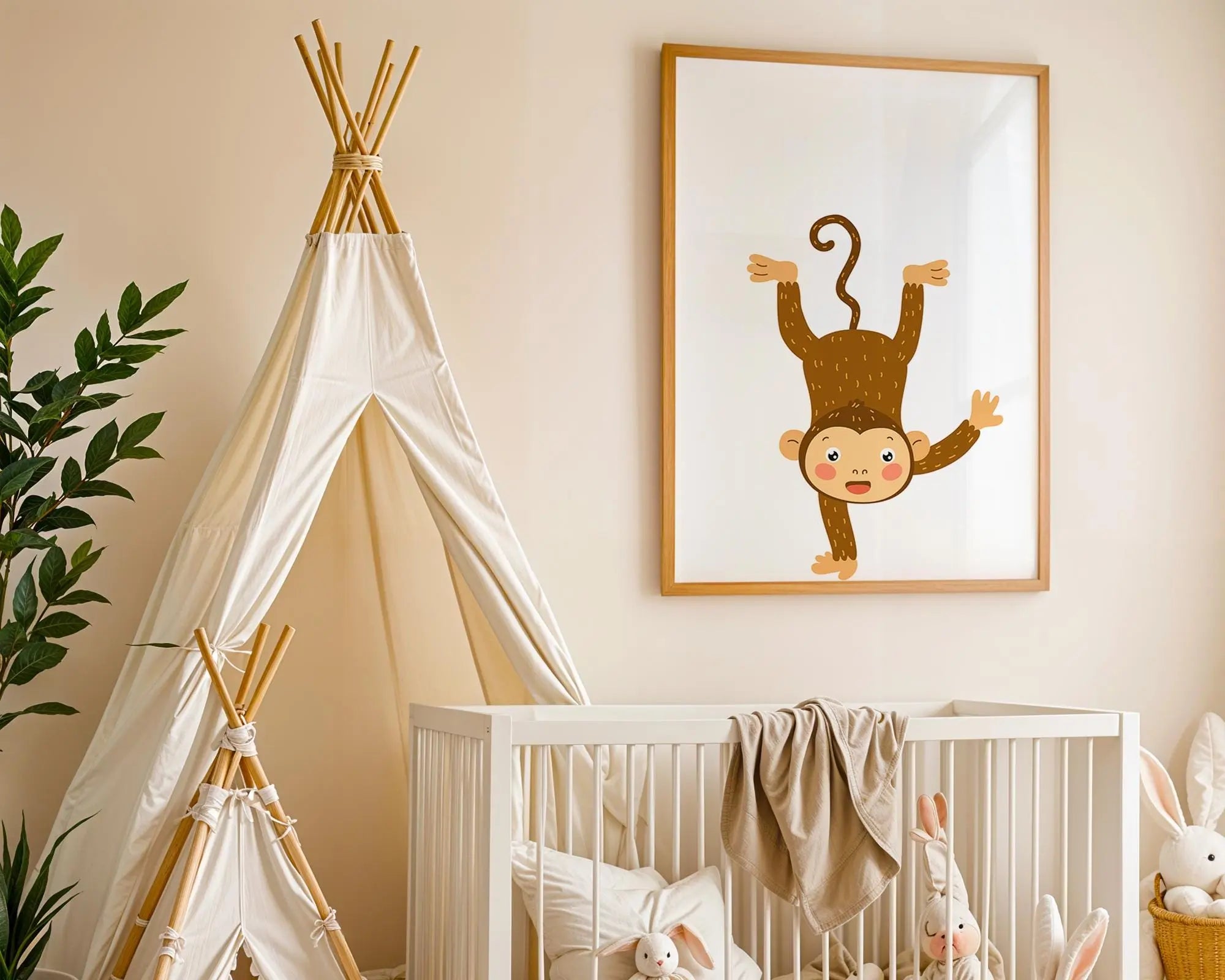 Playroom Ideas | Upside Down Monkey Nursery Wall Art | Fun Jungle Decor wall art print, modern home decor, unframed artwork by Nomad & Nest