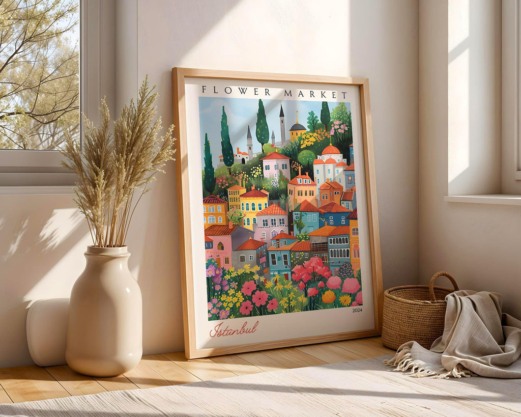 Istanbul Flower Market Print | Vintage Turkish Travel Poster wall art print, modern home decor, unframed artwork by Nomad & Nest