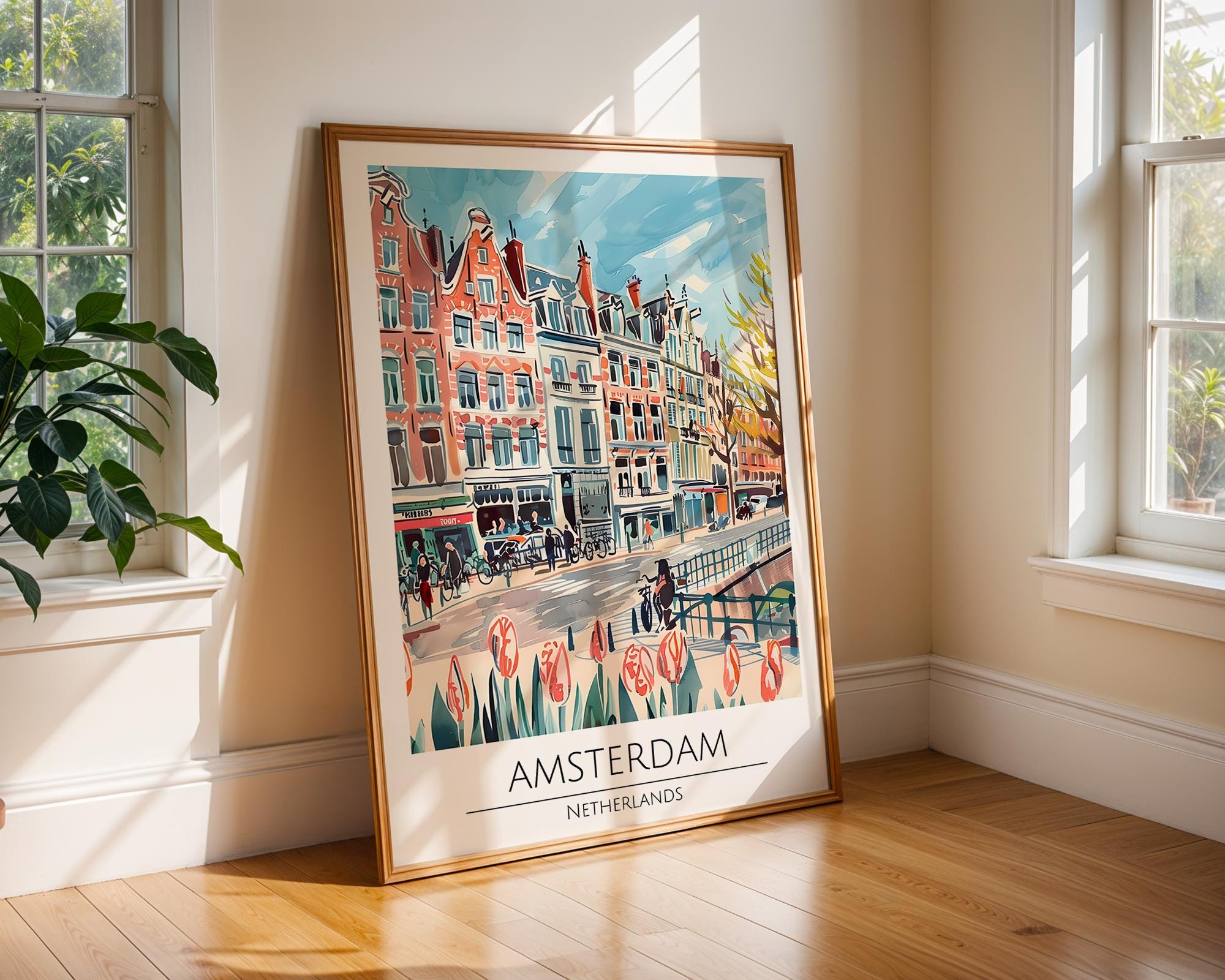 Amsterdam Canal Watercolor Print | Netherlands Travel Poster wall art print, modern home decor, unframed artwork by Nomad & Nest