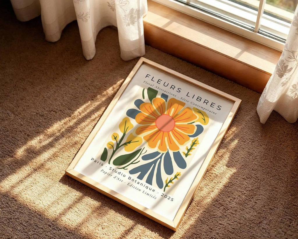 Yellow Sunburst Flower Print | Mid Century Botanical Wall Art wall art print, modern home decor, unframed artwork by Nomad & Nest