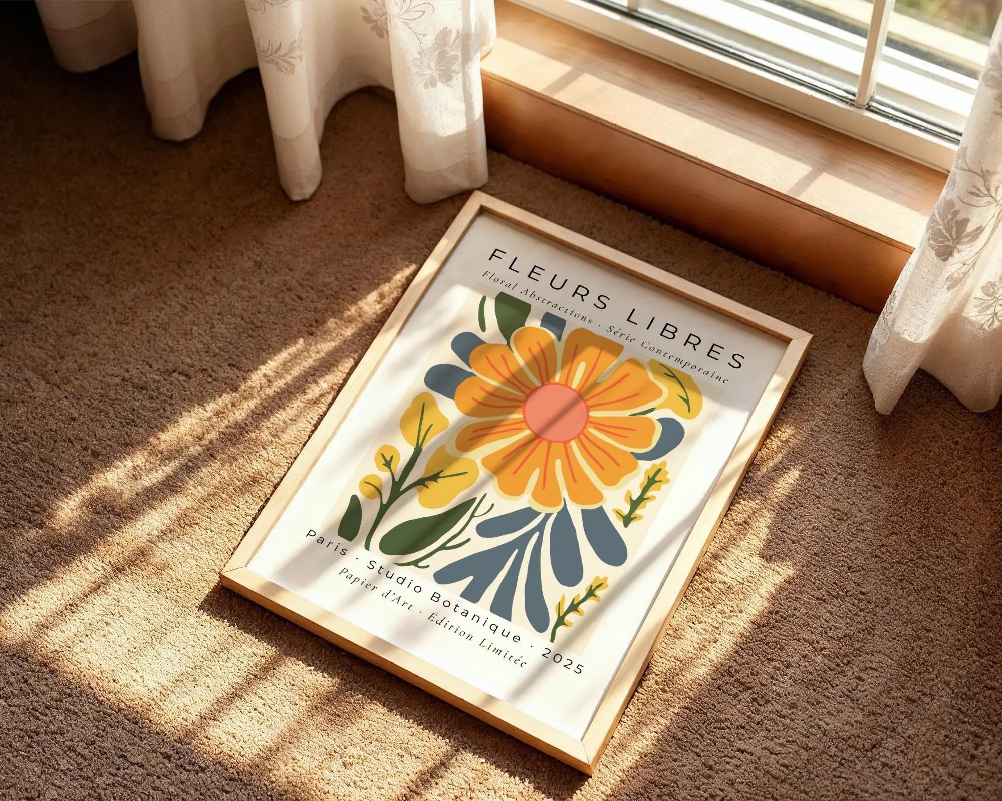 Yellow Sunburst Flower Print | Mid Century Botanical Wall Art wall art print, modern home decor, unframed artwork by Nomad & Nest