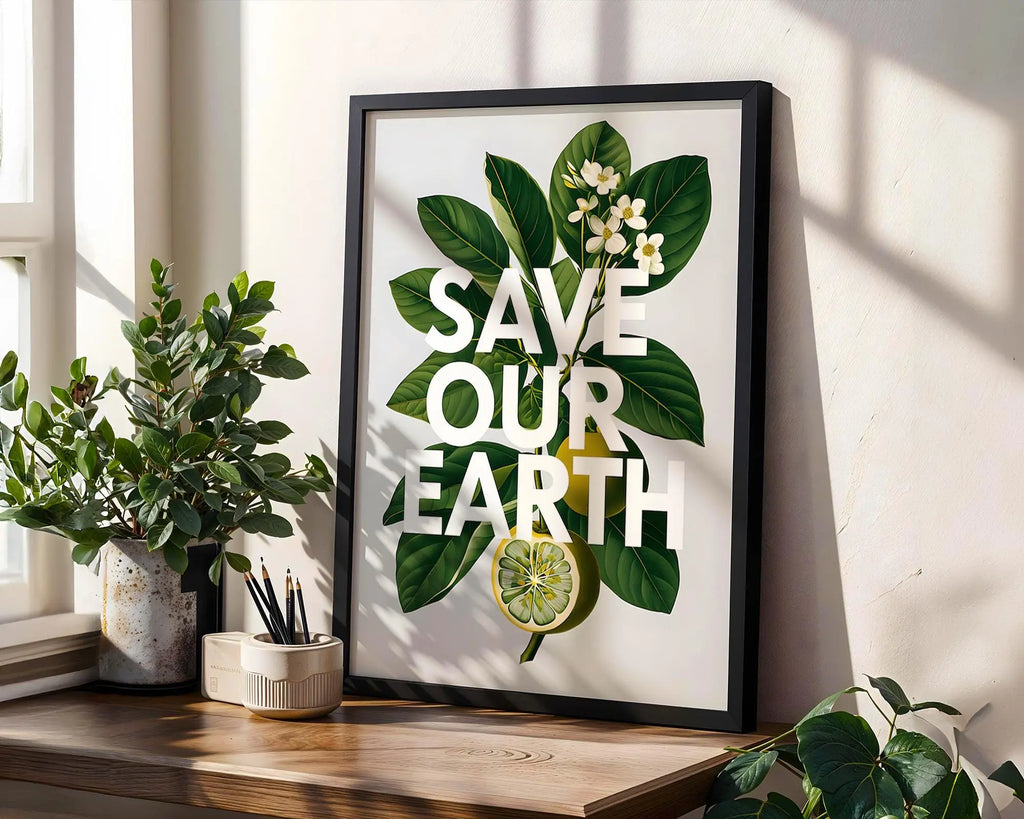 Botanical Save Our Earth Print | Eco-Conscious Wall Art wall art print, modern home decor, unframed artwork by Nomad & Nest