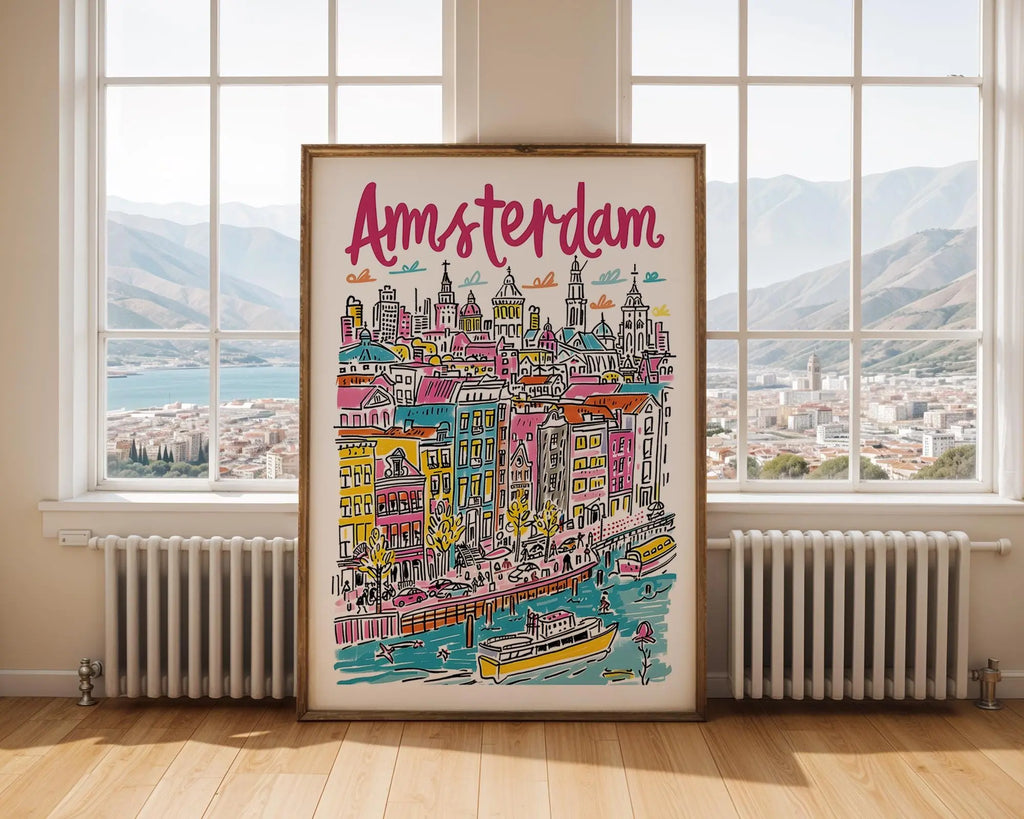 Amsterdam Art Print | Colorful Canal Houses, Netherlands Travel Poster wall art print, modern home decor, unframed artwork by Nomad & Nest