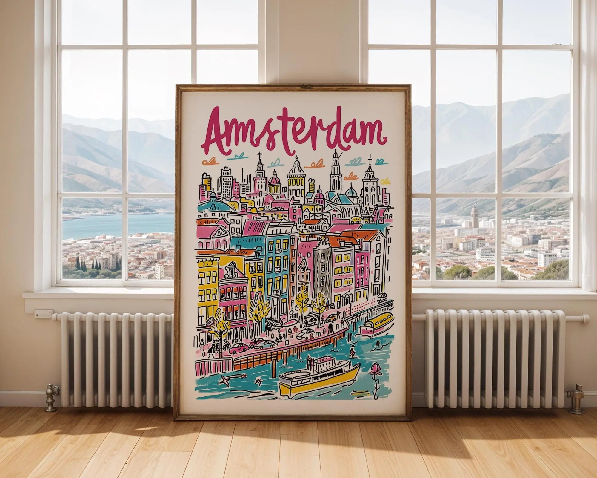Amsterdam Art Print | Colorful Canal Houses, Netherlands Travel Poster wall art print, modern home decor, unframed artwork by Nomad & Nest