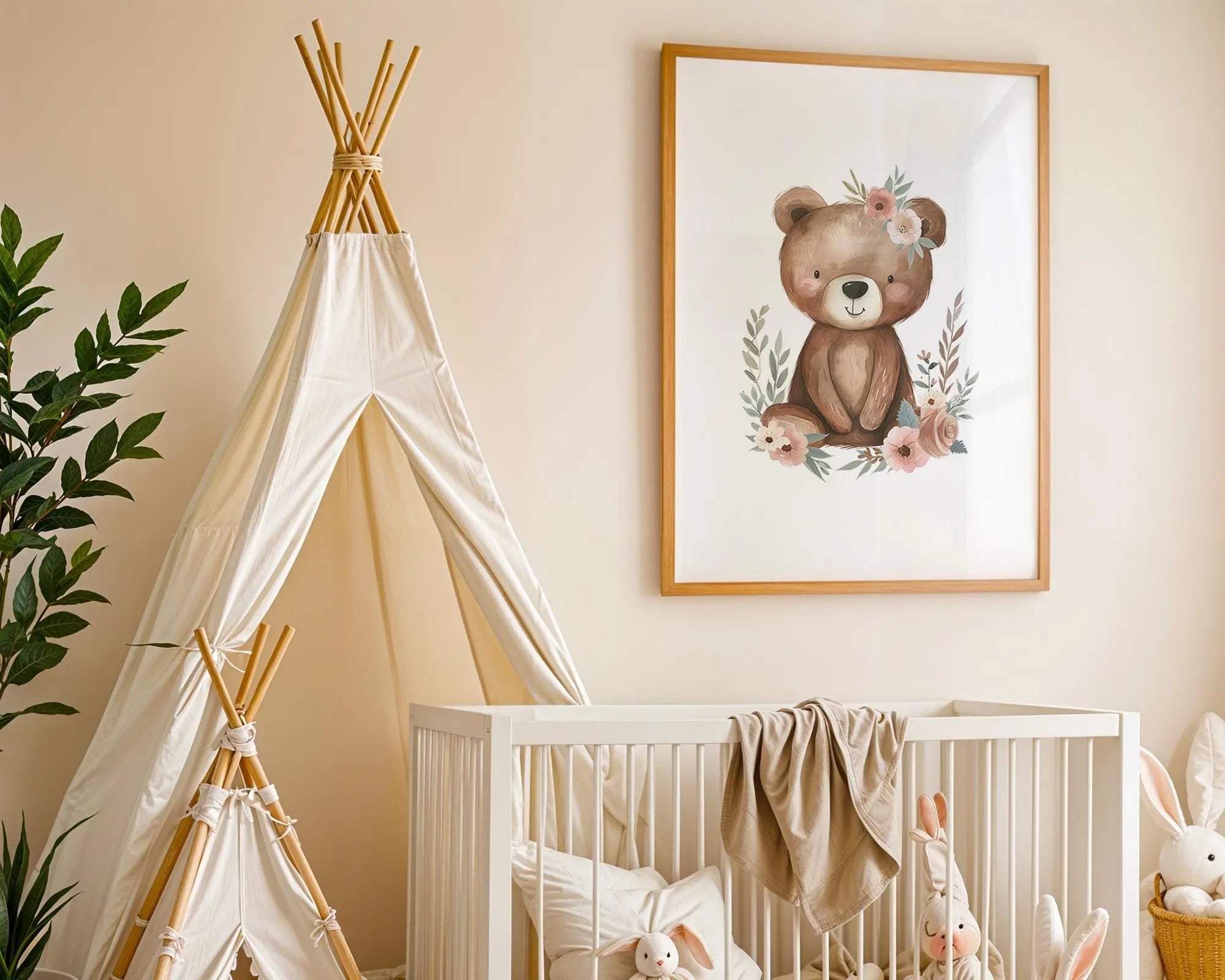 Playroom Ideas | Floral Bear Nursery Wall Art | Animal Baby Girl Print wall art print, modern home decor, unframed artwork by Nomad & Nest