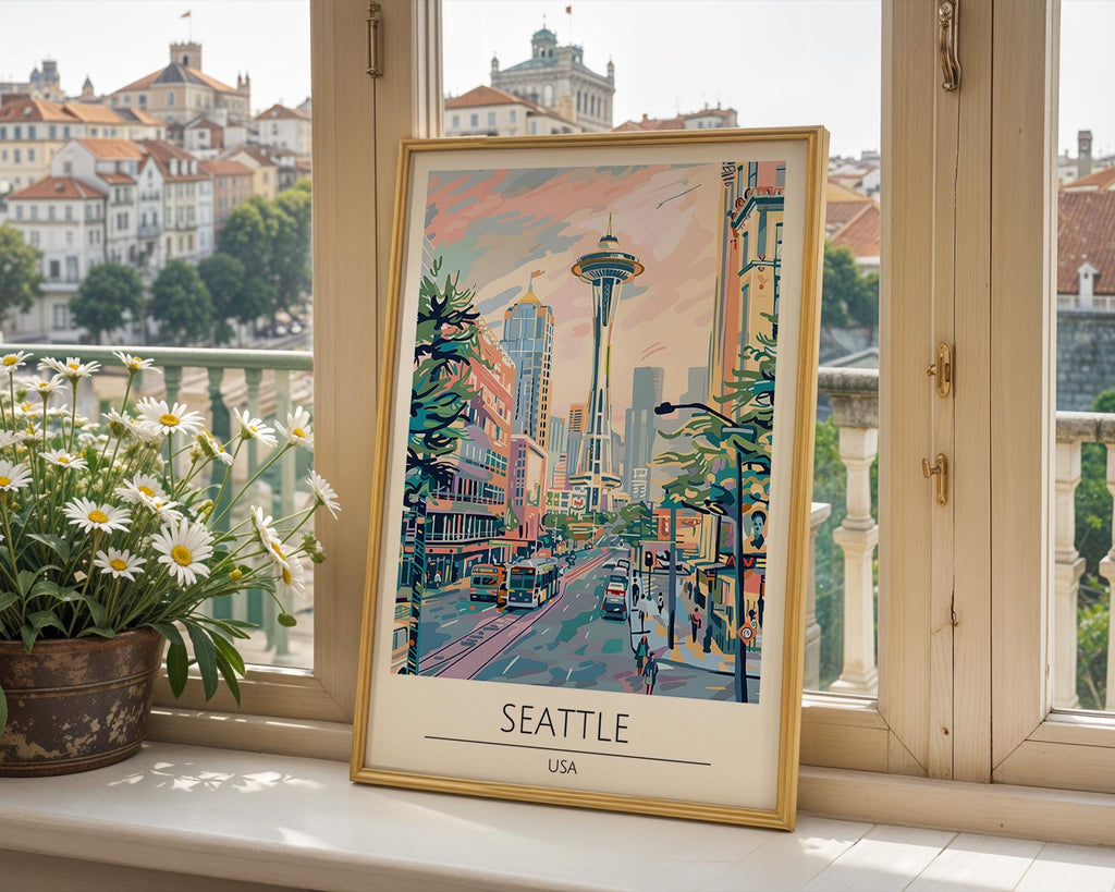Seattle Travel Poster | Space Needle Skyline Art Print wall art print, modern home decor, unframed artwork by Nomad & Nest