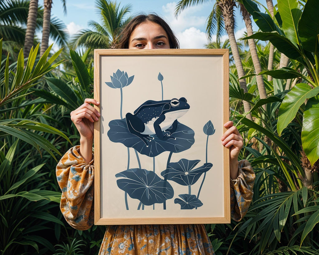 Frog on Lily Pad Art Print, Botanical Nature Decor wall art print, modern home decor, unframed artwork by Nomad & Nest