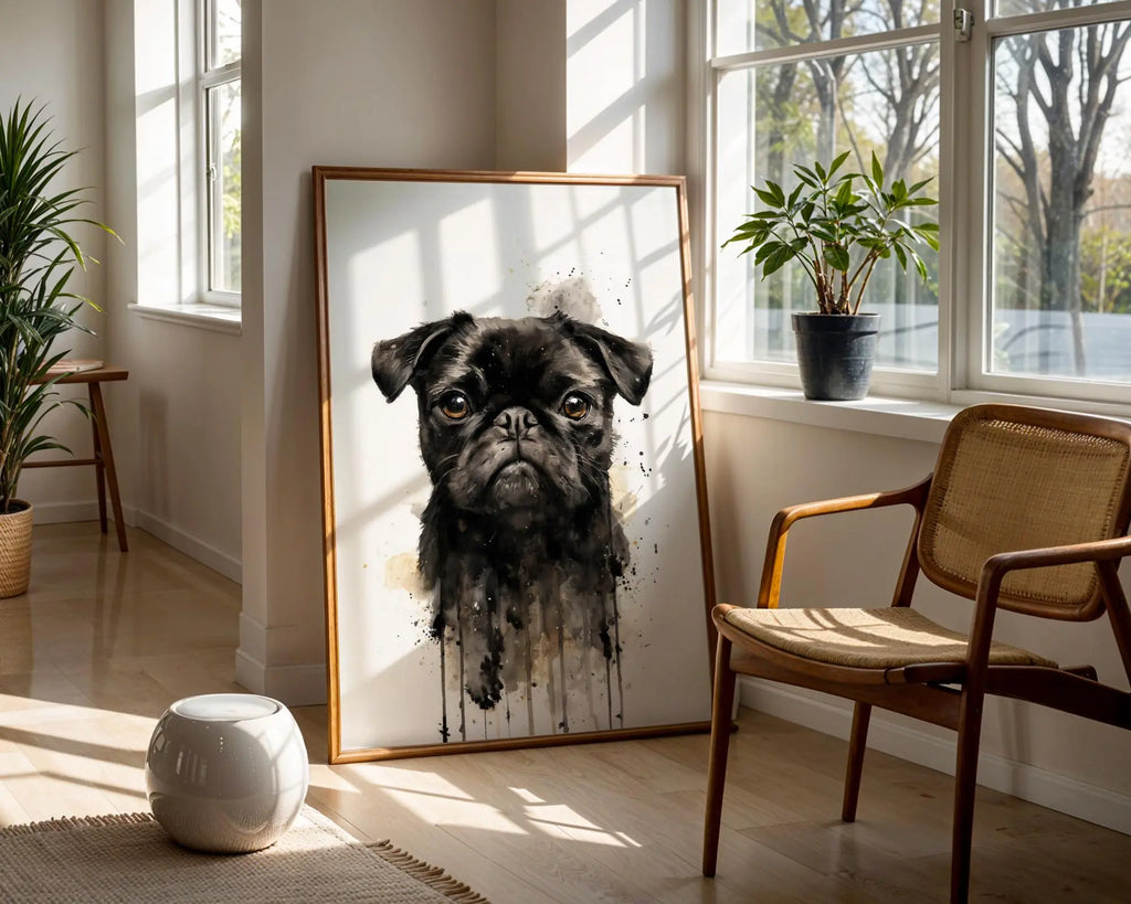 Black Pug Watercolour Print | Modern Dog Portrait Wall Art wall art print, modern home decor, unframed artwork by Nomad & Nest