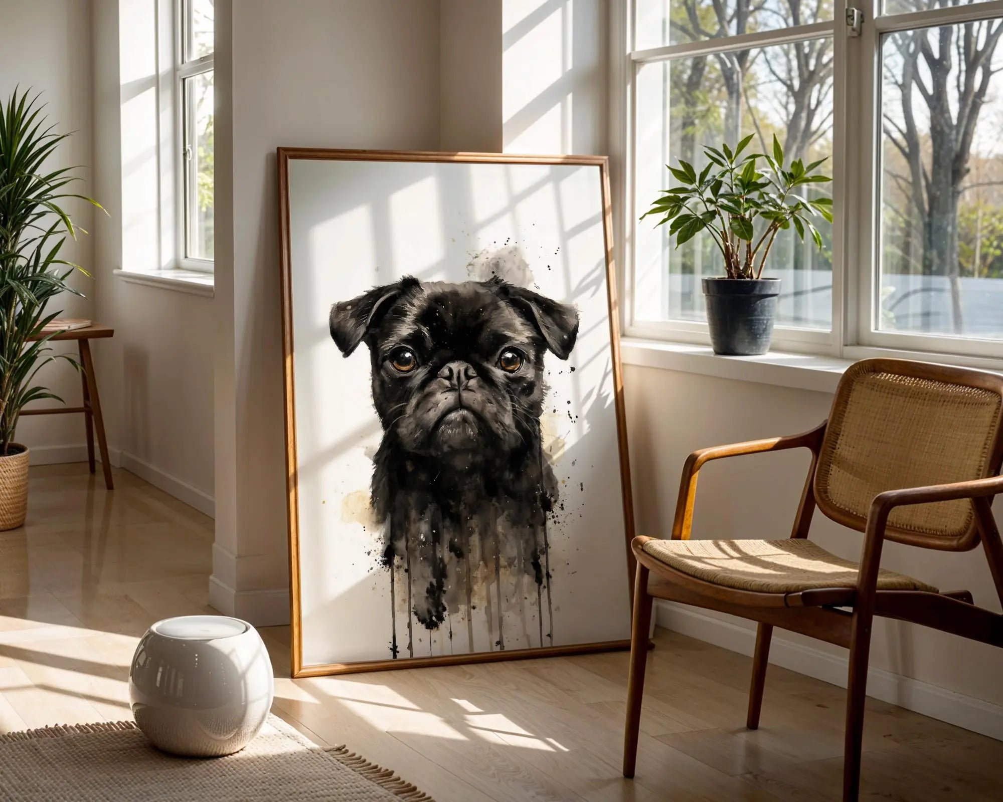 Black Pug Watercolour Print | Modern Dog Portrait Wall Art wall art print, modern home decor, unframed artwork by Nomad & Nest