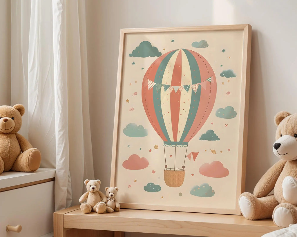 Playroom Ideas | Hot Air Balloon Nursery Art | Vintage Sky Wall Print wall art print, modern home decor, unframed artwork by Nomad & Nest