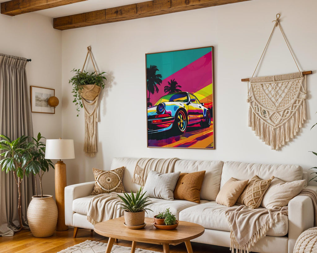 Modern Pop Art | Retro Porsche 911  Print | Tropical Sunset Coastal wall art print, modern home decor, unframed artwork by Nomad & Nest