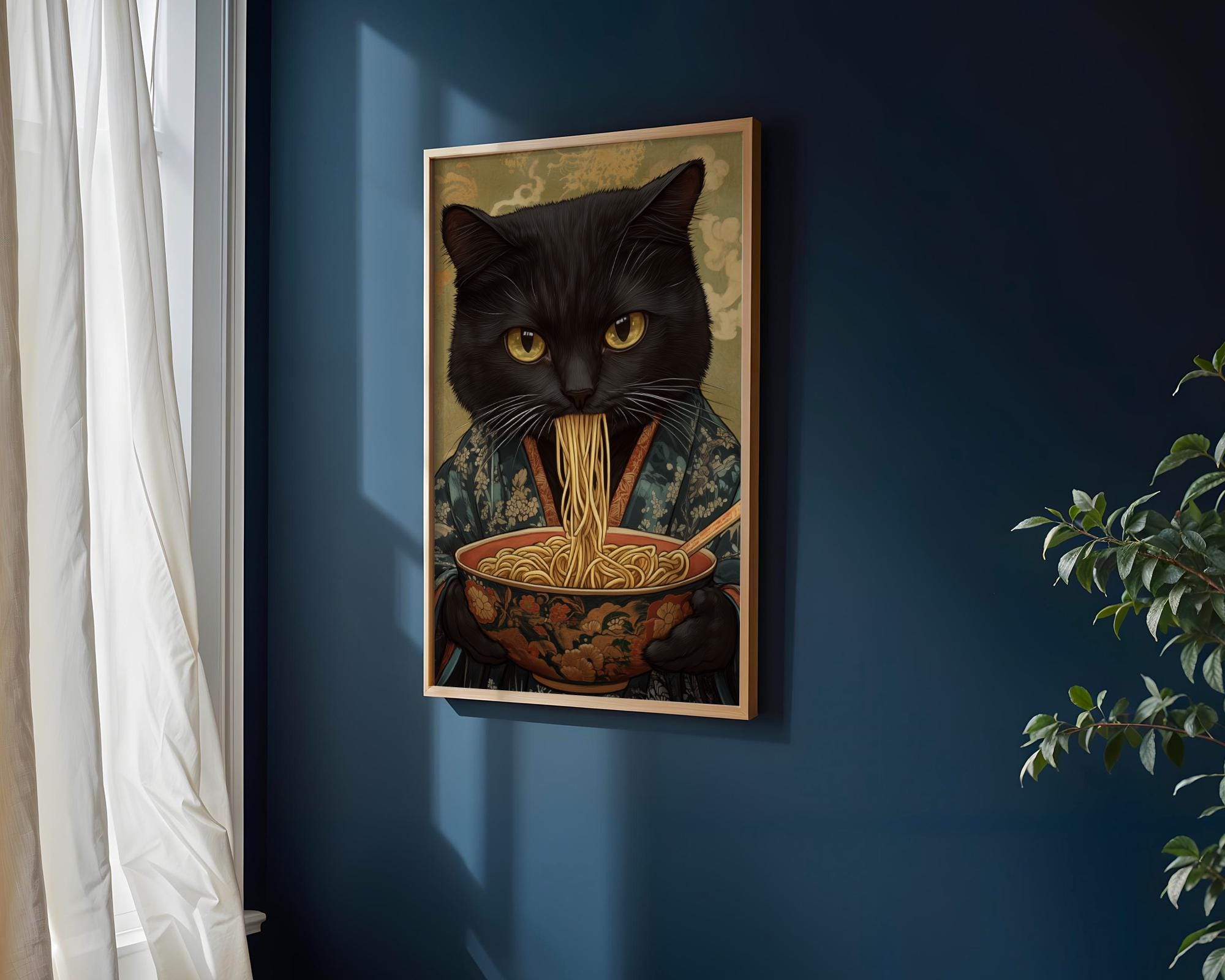 Japanese Poster | Ramen Cat Print – Funny Kimono Foodie Wall Art wall art print, modern home decor, unframed artwork by Nomad & Nest