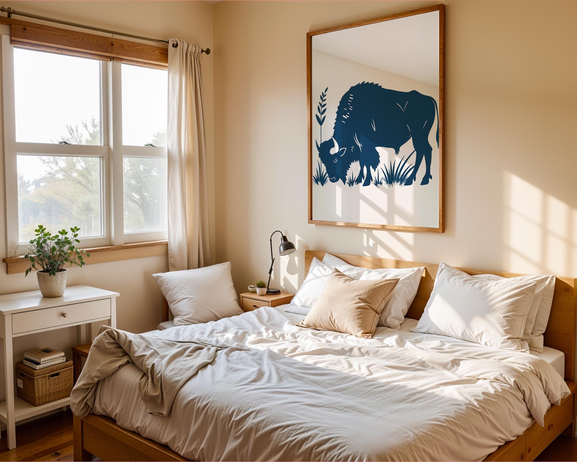 Majestic Buffalo Illustration Print, Rustic Wildlife Poster wall art print, modern home decor, unframed artwork by Nomad & Nest