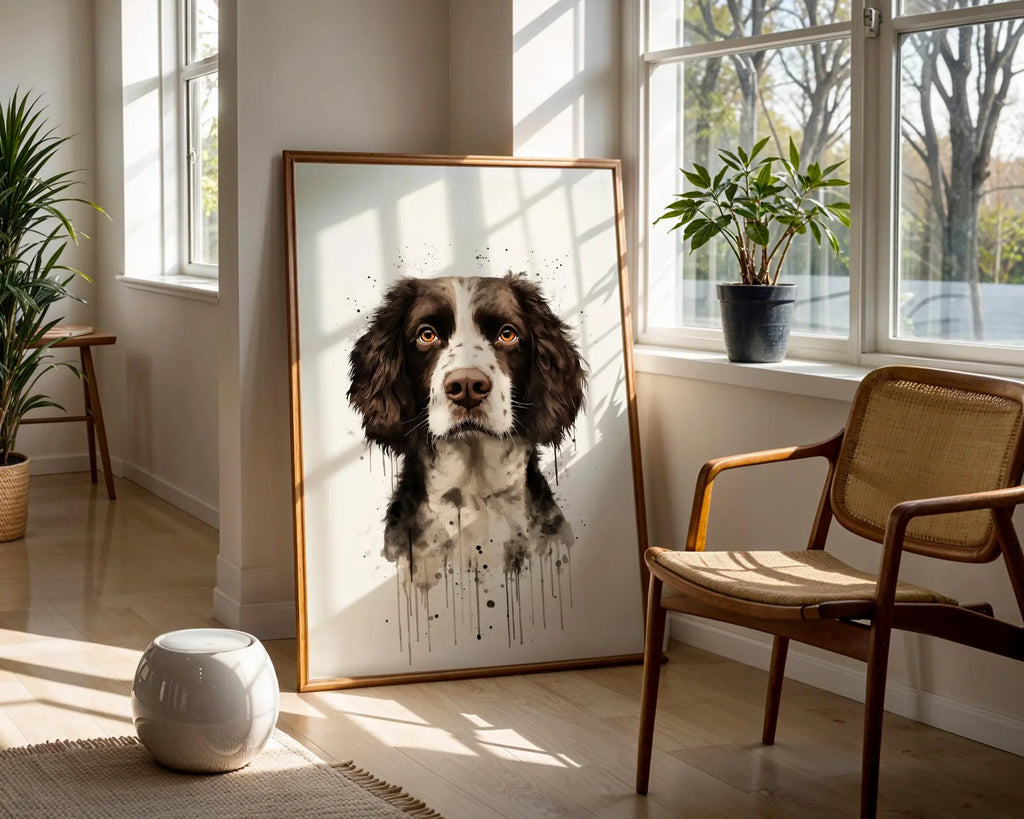 Springer Spaniel Watercolor Portrait | Elegant Dog Breed Wall Art wall art print, modern home decor, unframed artwork by Nomad & Nest
