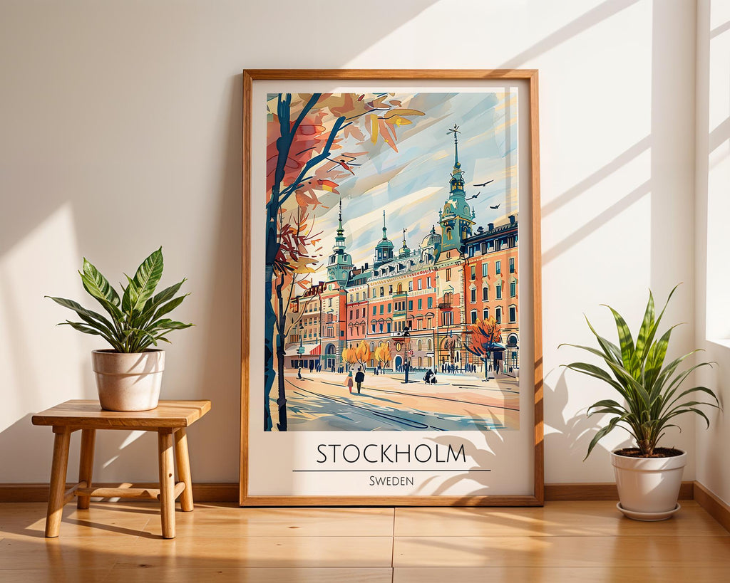 Stockholm Sweden Print | Colorful Nordic Cityscape, Autumn Street wall art print, modern home decor, unframed artwork by Nomad & Nest
