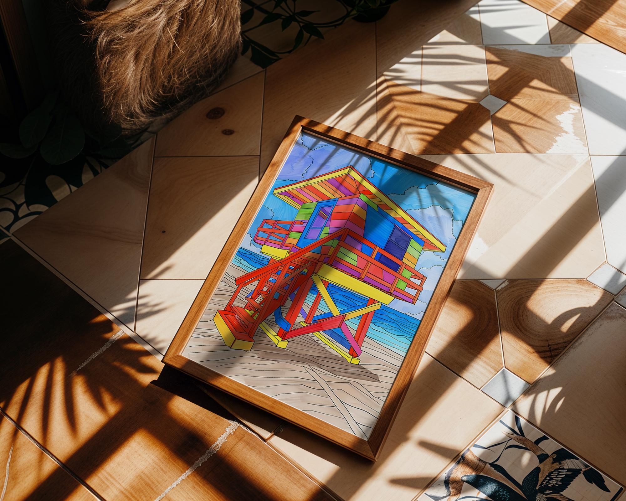 Modern Pop Art | Miami Beach Lifeguard Stand Print | Colorful  Coastal Decor wall art print, modern home decor, unframed artwork by Nomad & Nest