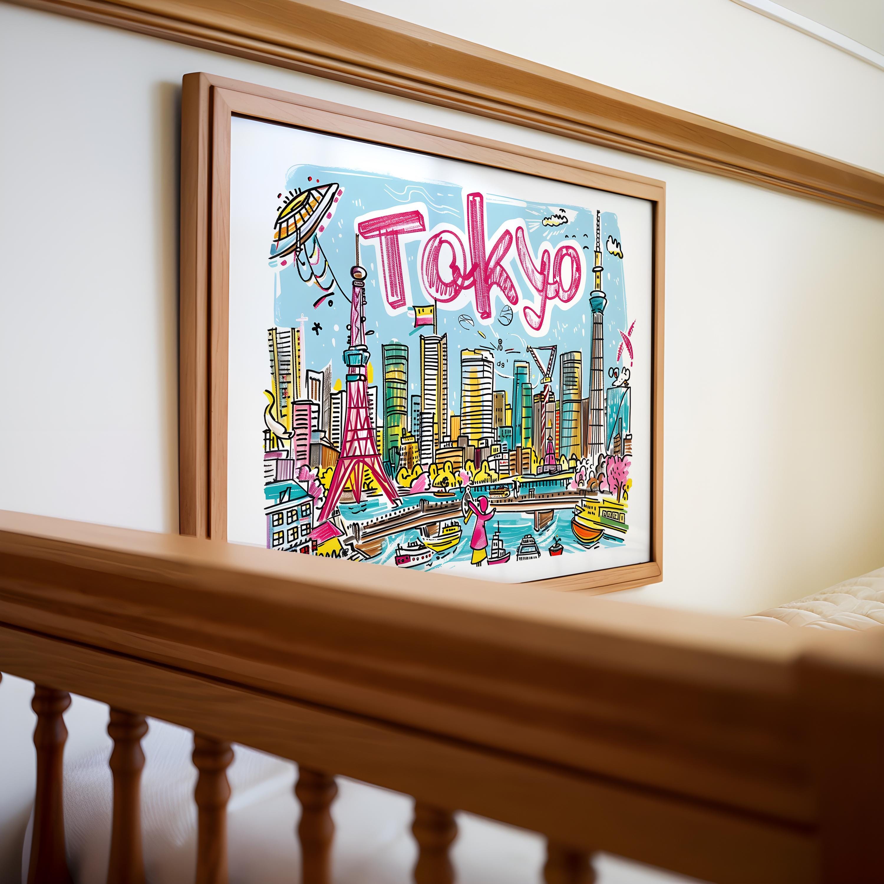 Tokyo Japan Art Print | Colorful Cityscape Poster wall art print, modern home decor, unframed artwork by Nomad & Nest