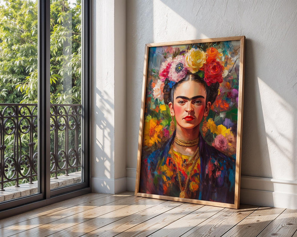 Frida Kahlo Portrait Print | Colourful Flower Crown, Eclectic Wall Art wall art print, modern home decor, unframed artwork by Nomad & Nest