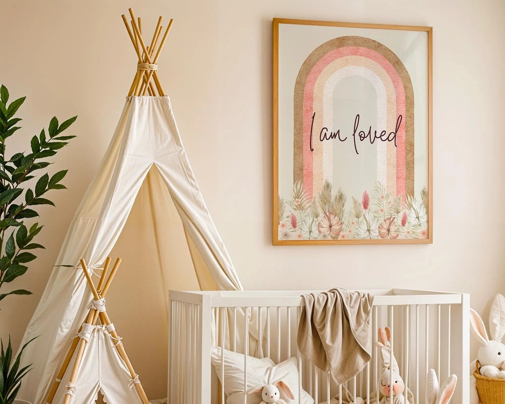 Playroom Ideas | I Am Loved Nursery Print | Rainbow Affirmation Wall Art wall art print, modern home decor, unframed artwork by Nomad & Nest