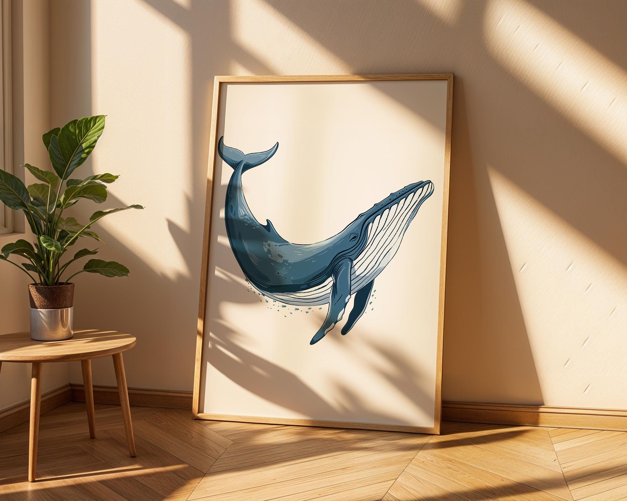 Blue Whale Print | Leaping Whale Poster, Coastal Wall Art wall art print, modern home decor, unframed artwork by Nomad & Nest