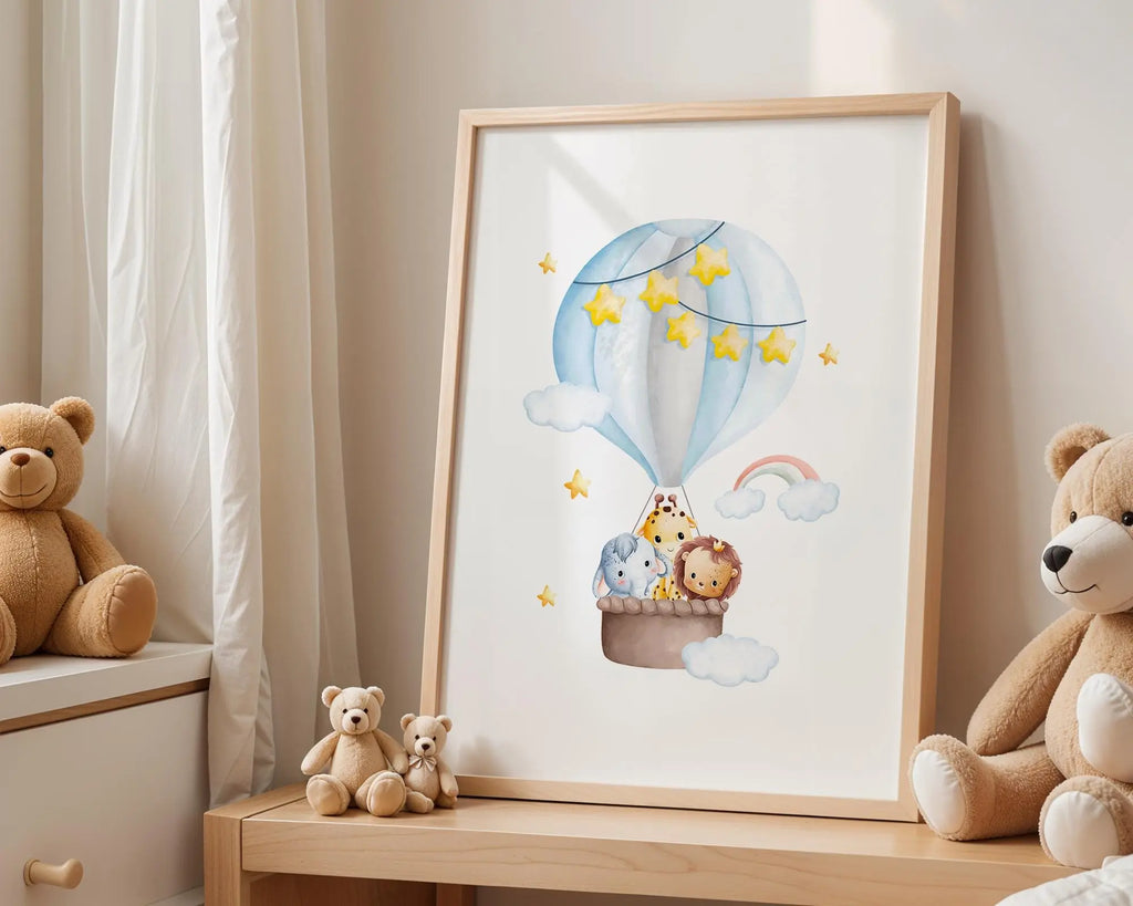 Playroom Ideas | Safari Balloon Nursery Art | Elephant Lion Giraffe Print wall art print, modern home decor, unframed artwork by Nomad & Nest