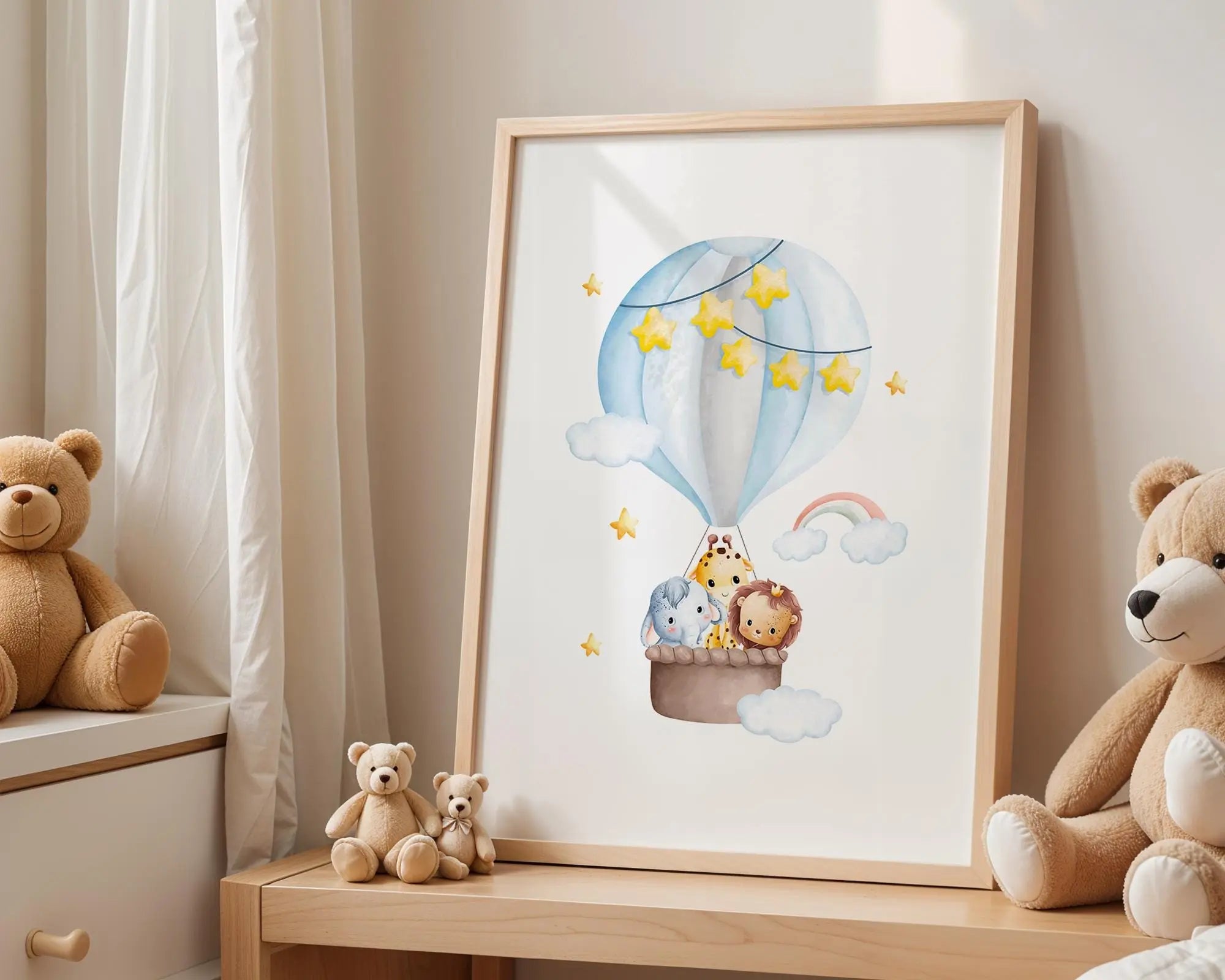 Playroom Ideas | Safari Balloon Nursery Art | Elephant Lion Giraffe Print wall art print, modern home decor, unframed artwork by Nomad & Nest
