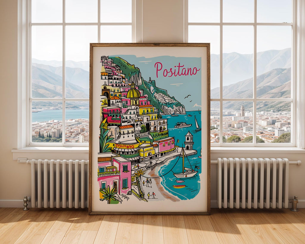 Positano Italy Print | Colorful Amalfi Coast Wall Art wall art print, modern home decor, unframed artwork by Nomad & Nest