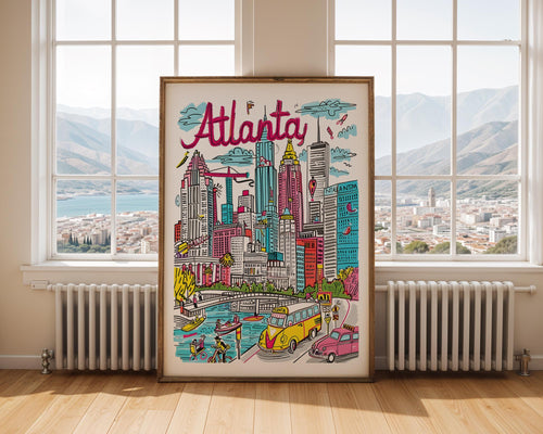 Atlanta Georgia Cityscape Art Print | Colorful Travel Poster wall art print, modern home decor, unframed artwork by Nomad & Nest